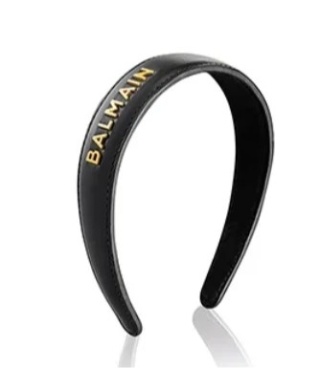 Balmain Limited Edition Headband Large FW21 Opaska czarna skórzana ze złotym logo