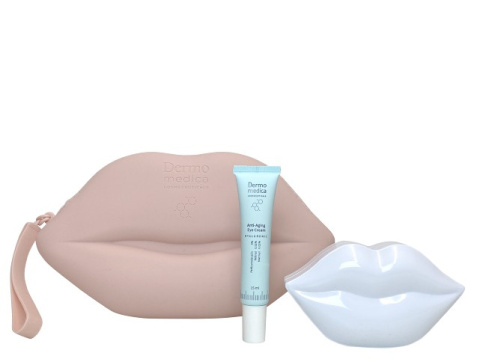 DERMOMEDICA Zestaw Pink Lips: Anti-Aging Eye Cream 15 ml + Plump & Heal Lip Mask w różowej kosmetyczce usta