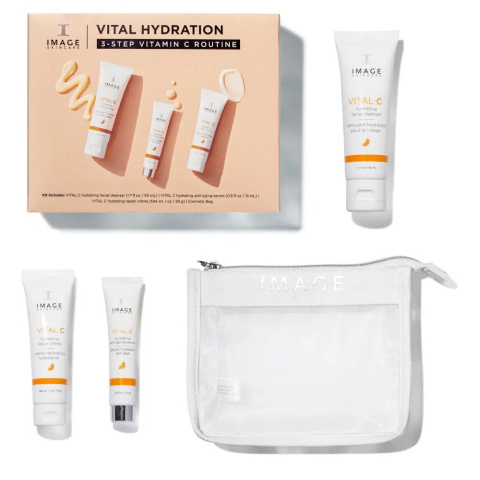 IMAGE SKINCARE Vital Hydration Zestaw z witaminą C preparat oczyszczający 50 ml + serum 15 g + krem 28 g + kosmetyczka